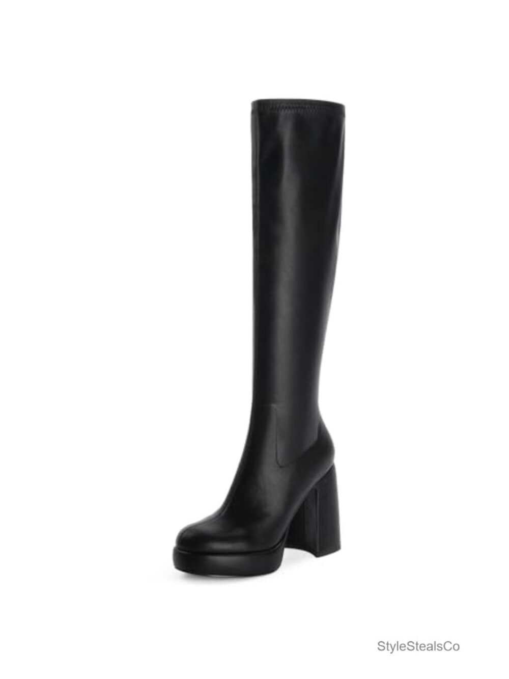 Platform Knee High Boots Chunky Heel Rounded Toe Side Zipper Tall Boots